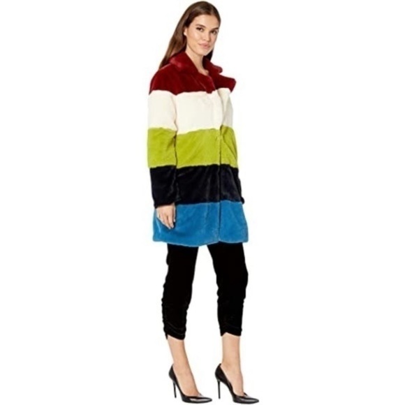 Blank NYC Faux Fur Color Block Coat in Super Nova - Picture 2 of 5